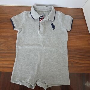 Ralph Lauren Polo Baby Boy Gray Shortall Romper Size 9 Months